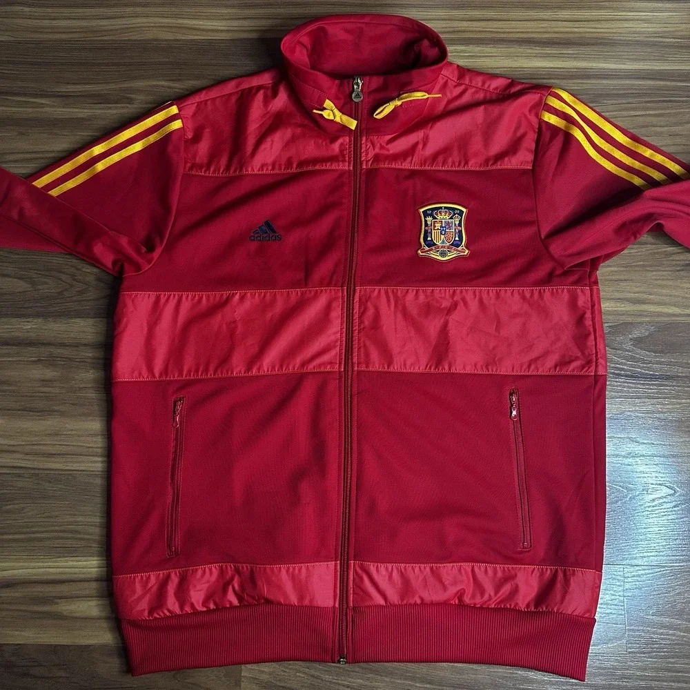 Adidas Spain National Team Jacket Mens XL Red Track Warm Up Soccer Futbol RFEF